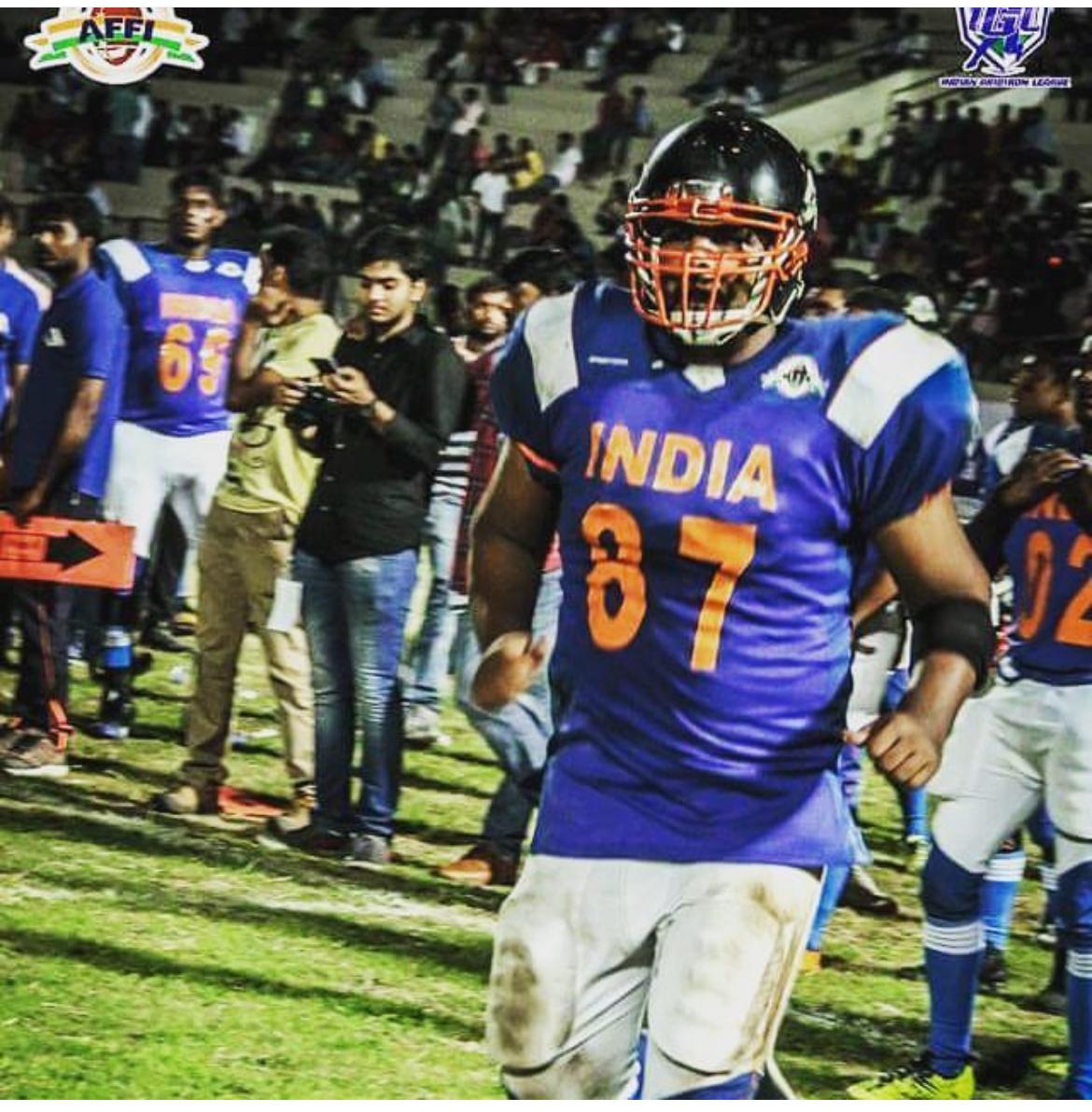 Yash Shetty wearing his India American football kit