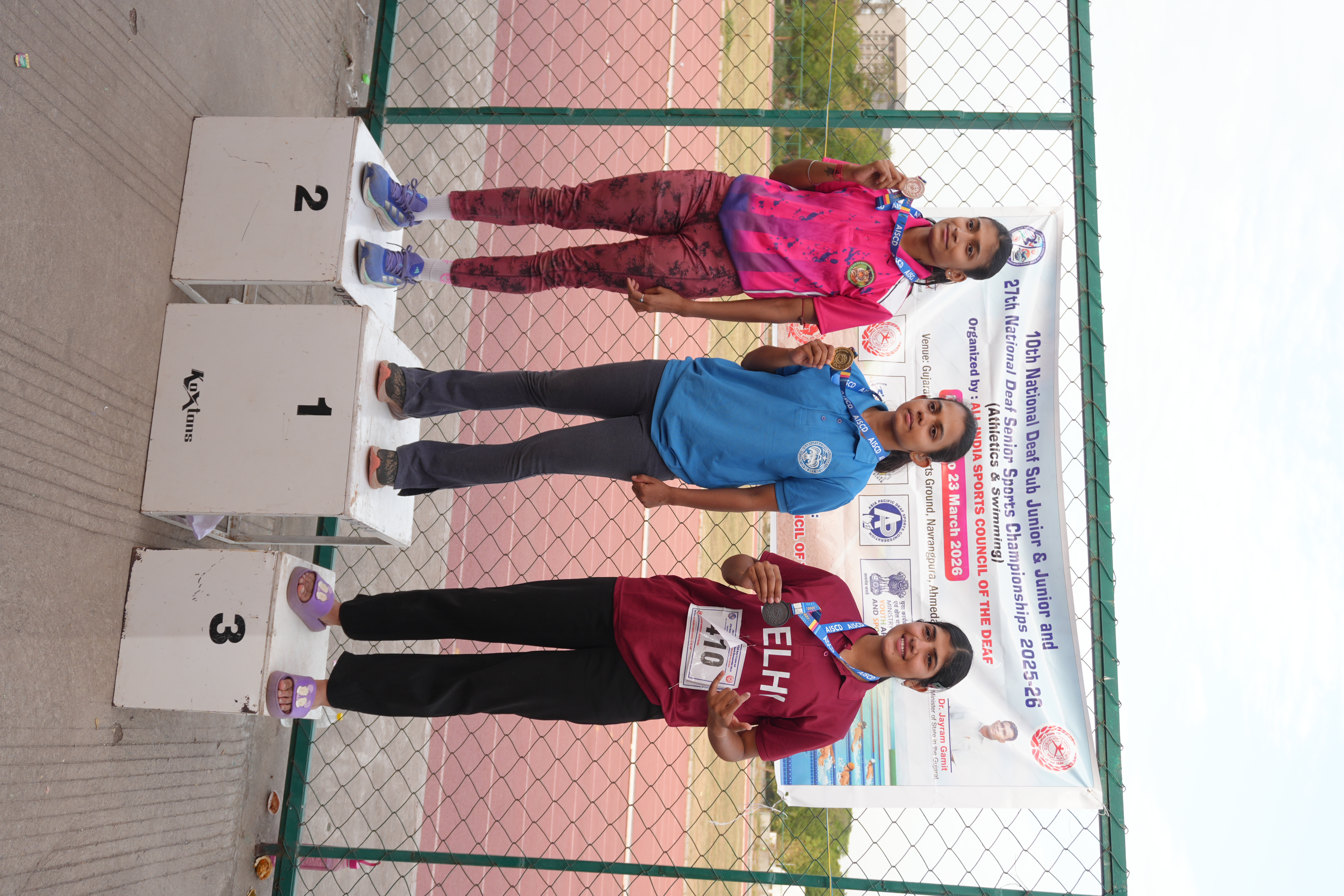 Rishitha and fellow medallists at a national deaf sports championship